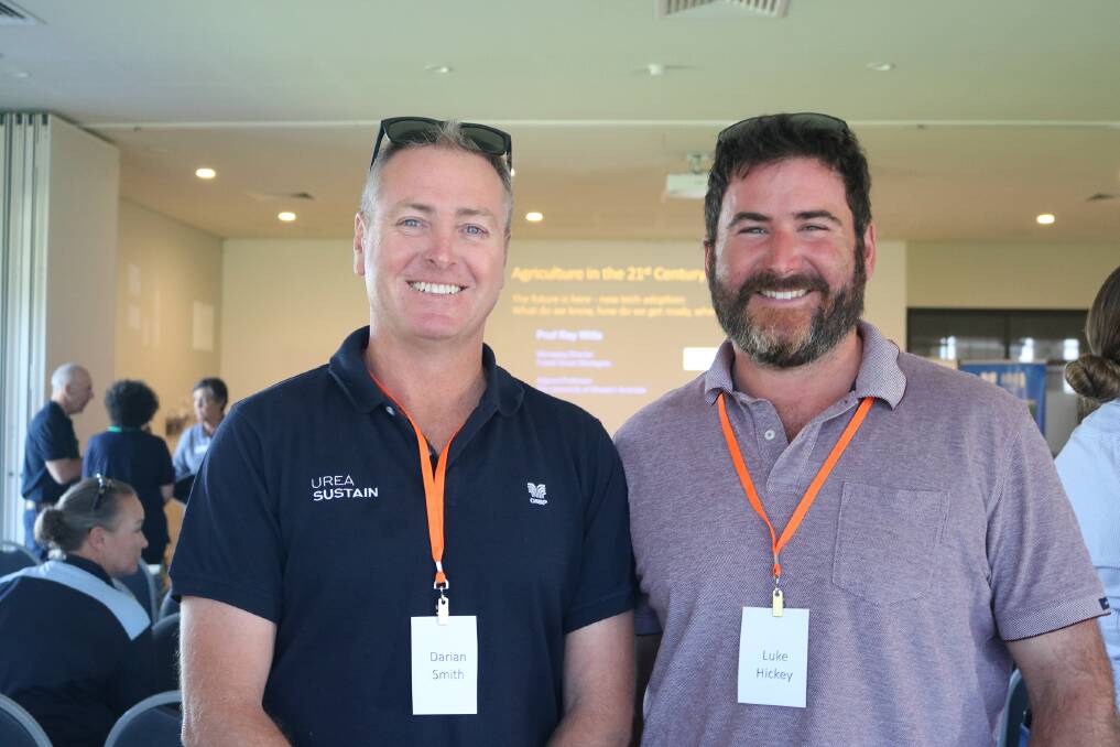 CSBP Corrigin area manager Darian Smith, (left) and Corrigin producer Luke Hickey were keen to hear more in-depth discussions on the impact carbon emissions will have on the agricultural sector and what can be done to reduce them.