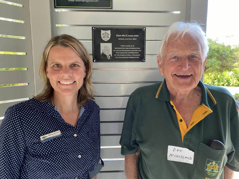 Principal Rebecca Kirkwood with Don McCausland, Dardanup, at the 70th reunion for former students.