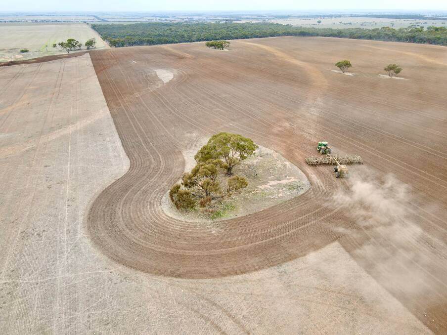 An aerial shot from Narembeen, which was blessed with rainfall shortly after seeding was completed. 
