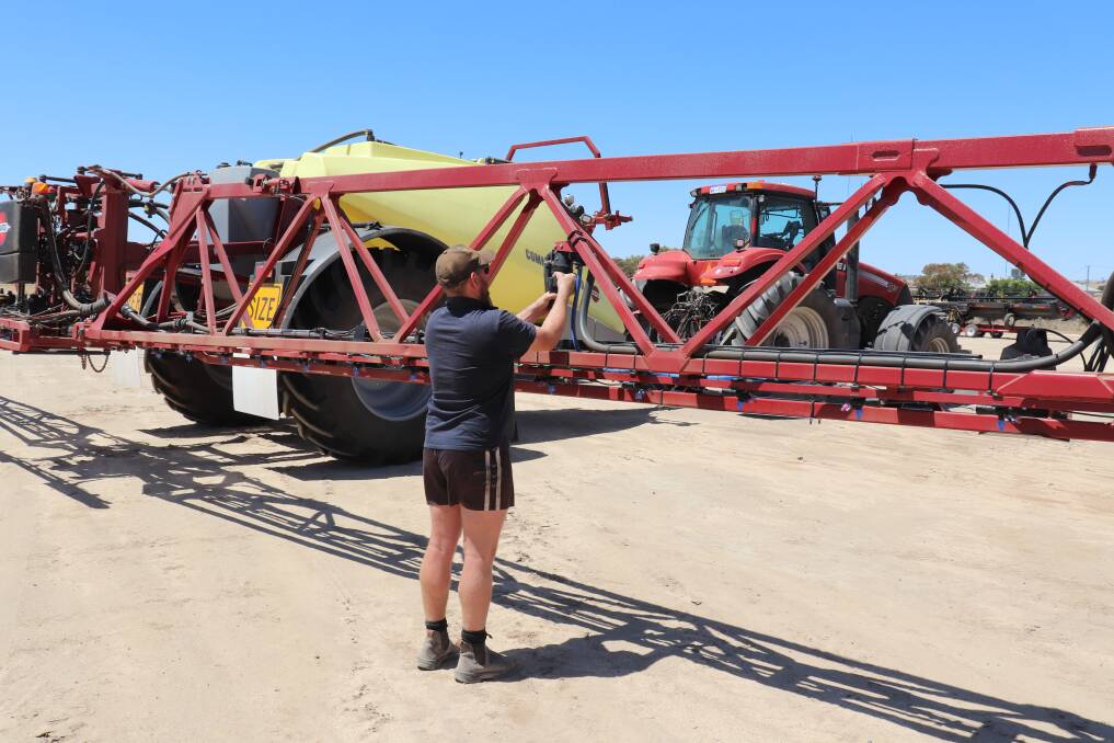 The Hardi boomsprayer was a recent purchase from Boekeman Machinery in Northam. Mr Maitland was testing all the nozzles getting everything fit for next season.