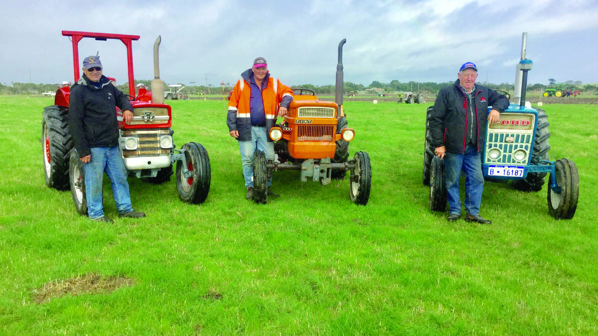 Tracmach members Don Tomlinson (left), Albany, Russell Mehrtens, Collie and Gerald Richings, Collie, who ploughed in the Vintage Class in Victoria in 2019. They will be hosting the upcoming National Ploughing Contest at Eastbrook, between Manjimup and Pemberton, in July.