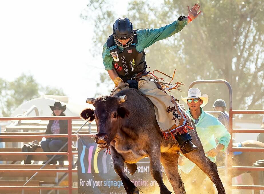 A bull rider in action at the Mullewa Muster & Rodeo. Picture credit Amanda Luker.