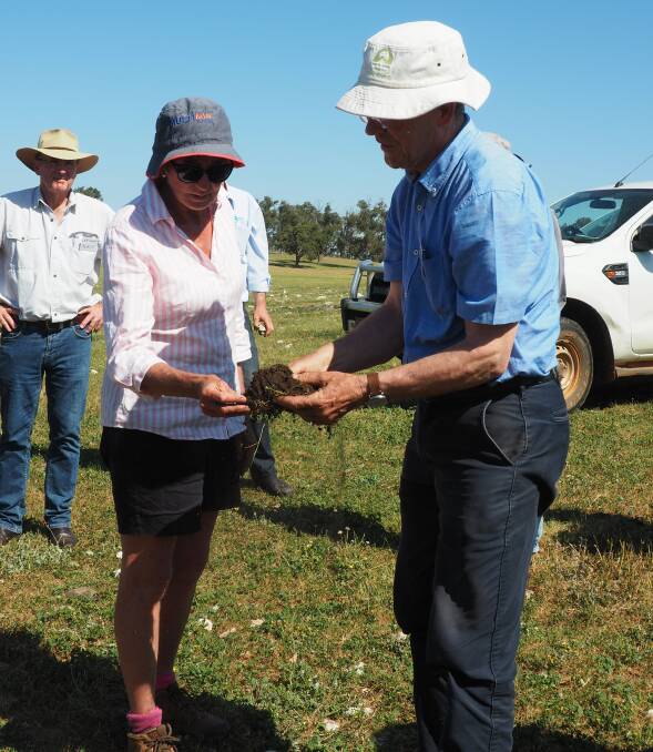 Farming systems scientist and agronomist Maarten Stapper and farmer Lyn Glasfurd, Dandaragan, taking a closer look at root systems.