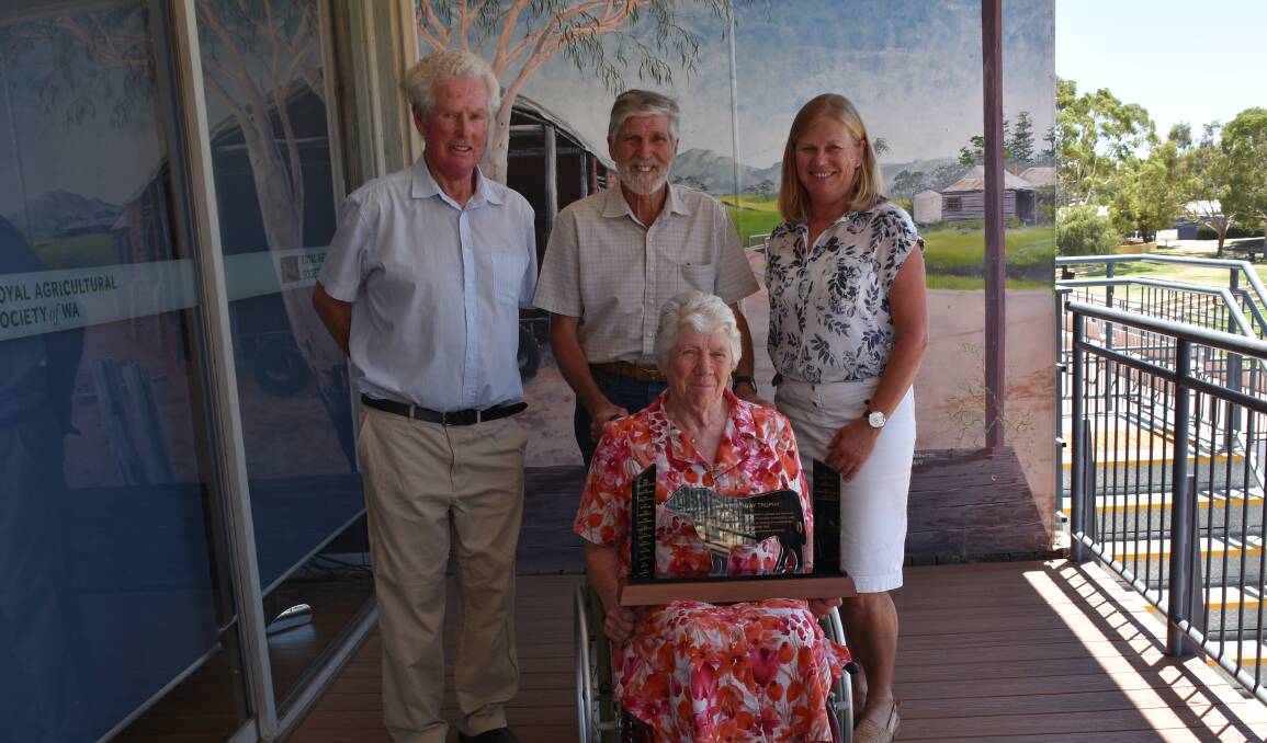 Jim and Pam McGregor (centre), Ardcairnie stud, Kojonup, were the receipts of the Strathtay Trophy for 2020. They were presented with the trophy at last week's WA Angus Society Annual General Meeting by former Strathtay principal John Young (left), Narrogin and WA Angus Society chairperson Liz Sudlow, Kapari Angus stud, Northampton.
