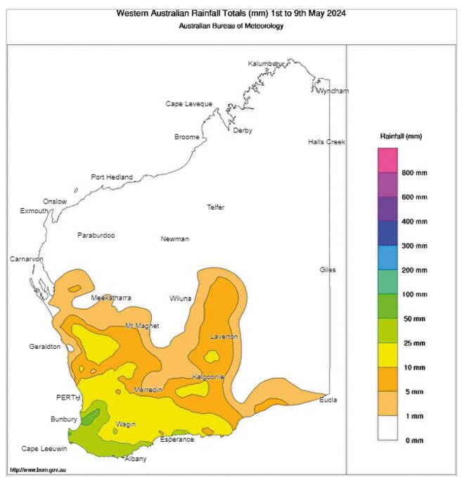 Rainfall totals for early May 2024. Source Bureau of Meteorology.