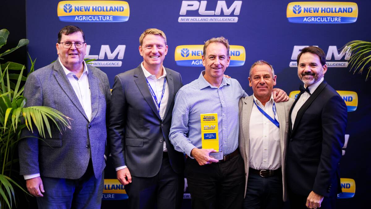 General manager of New Holland Australia and New Zealand Bruce Healy (left), McIntosh & Son chief executive officer David Capper, McIntosh & Son dealer principal southern group Devon Gilmour, New Hollands Chris Milentis and CNH Industrials Brandon Stannett at the awards ceremony.