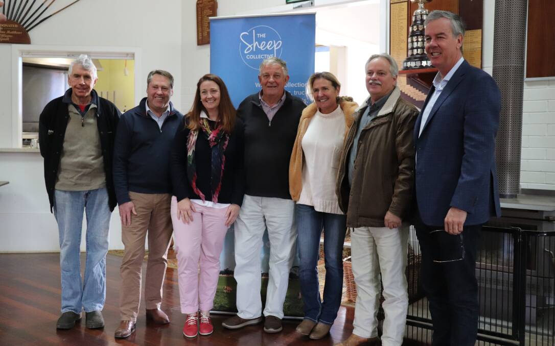 York sheep farmer Peter Boyle (left) with Federal Liberal MP for O'Connor Rick Wilson, The Livestock Collective managing director Holly Ludeman, former WA senator Chris Back, Kylie Dowling, Popanyinning, Liberal candidate for the Central Wheatbelt Rob Forster and Liberal candidate for the Agricultural Region Steve Martin, Wickepin.