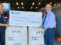 AWN WA wool and livestock manager Greg Tilbrook presented the cheque on behalf of AWN in WA to Larr Rose, RFDS.