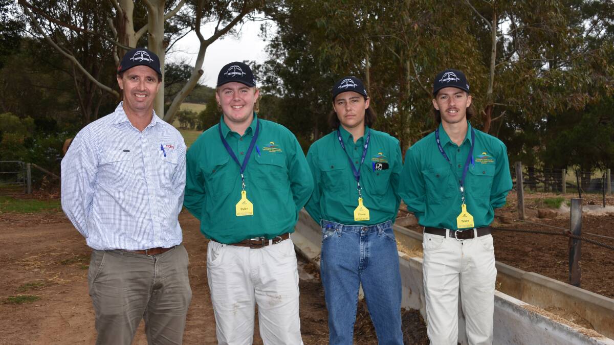Coles WA livestock manager Campbell Nettleton (left), answered questions on his role in the beef industry from WA College of Agriculture, Harvey, students Dylan Emmott, Chayce Whitton and Tyson Wallinger.