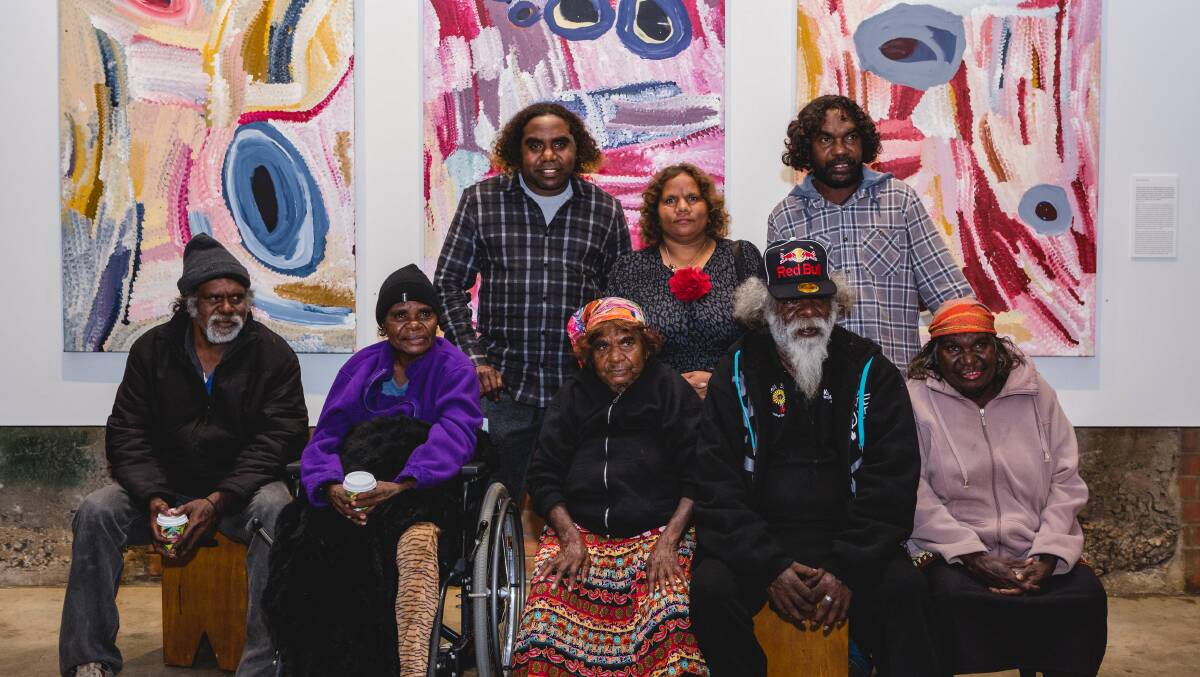Bugai Whyoulter (centre) with family members at the opening night of 'Bugai' at The Goods Shed. Photograph by Taryn Hays, FORM.