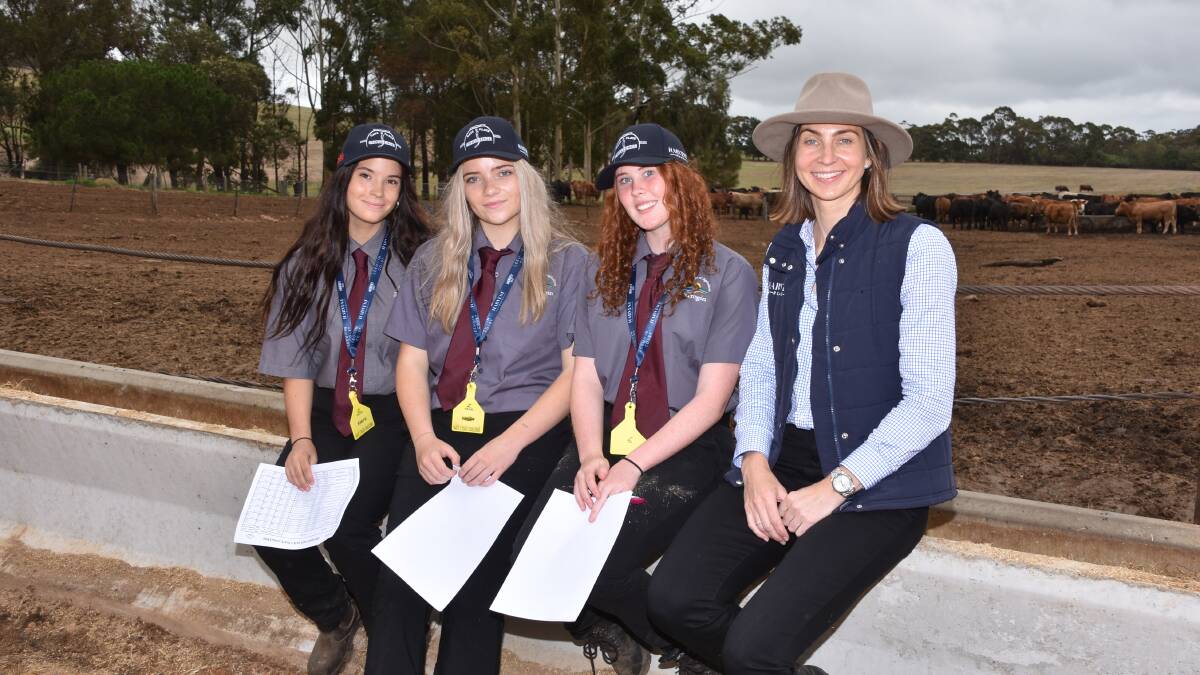 WA College of Agriculture, Narrogin students Keira Painter (left), Meka Epworth and Mia Osterhage discuss the day with Harvest Road partnership manager Catherine Handreck.