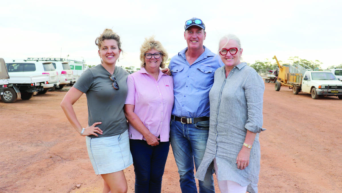 It was a celebratory occasion last week at the Elders clearing sale on behalf of Ninan Farms, Wongan Hills. The farm recently changed hands via a private sale conducted by Elders Real Estate agent Kris Teakle (centre left), Midland. Ms Teakle is with sellers Elizabeth Brennan (left) and Sue Middleton with buyer Richard Field, of Kintamani Farms, Yerecoin/Wongan Hills.