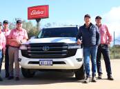 
Wongan Hills graingrower Mike Shields (second right), Glenvar Farms, celebrated picking up his new Toyota Landcruiser 300 Series, which he won in an Elders national giveaway campaign which encouraged growers to buy their canola seed early through Elders, on Thursday with Elders, Wongan Hills merchandise manager Gerry Rawlings (left), Elders WA seed category manager Bill Moore, Elders, Wongan Hills branch manager Jeff Brennan and Elders general manager WA, Matt Ericsson.