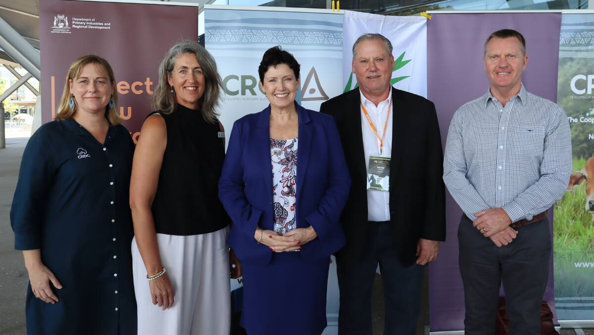 Susan Maas (left), the Cotton Research and Development Corporation, Gillian Meppem, Grains Research and Development Corporation, WA Agriculture Minister Jackie Jarvis, David Larkin, CRC for Developing Northern Australia and NT Agribusiness and Fisheries Minister Paul Kirby. Photo by CRCNA.