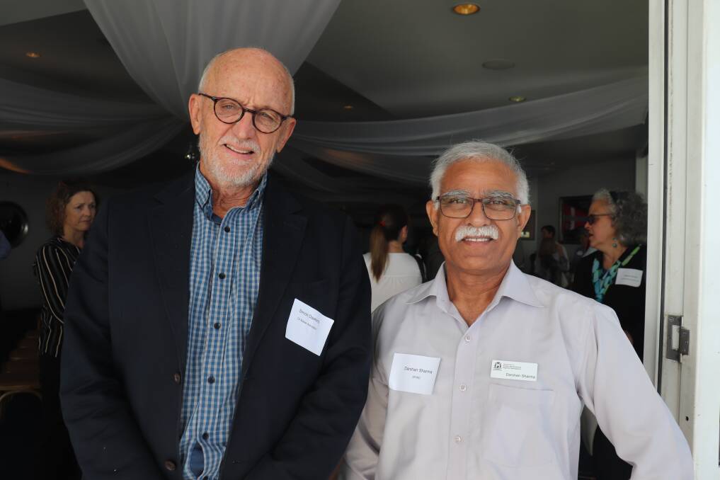 Oil Mallee Association director Simon Dawkins (left) and Department of Primary Industries and Regional Development genetics manager Darshan Sharma.