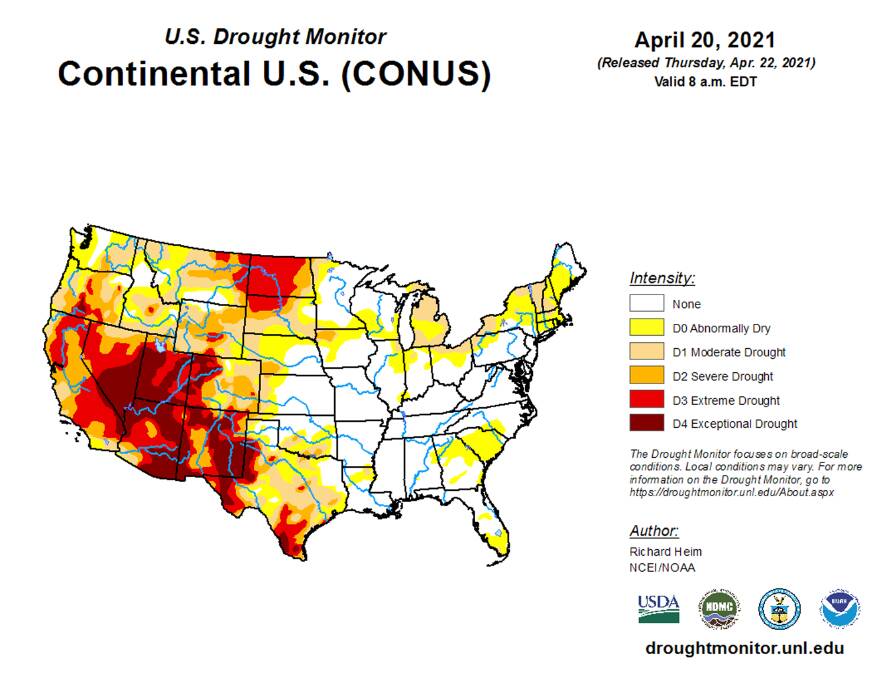  The soil moisture deficit across the United States corn belt could also spell trouble for the corn crop currently being planted.
