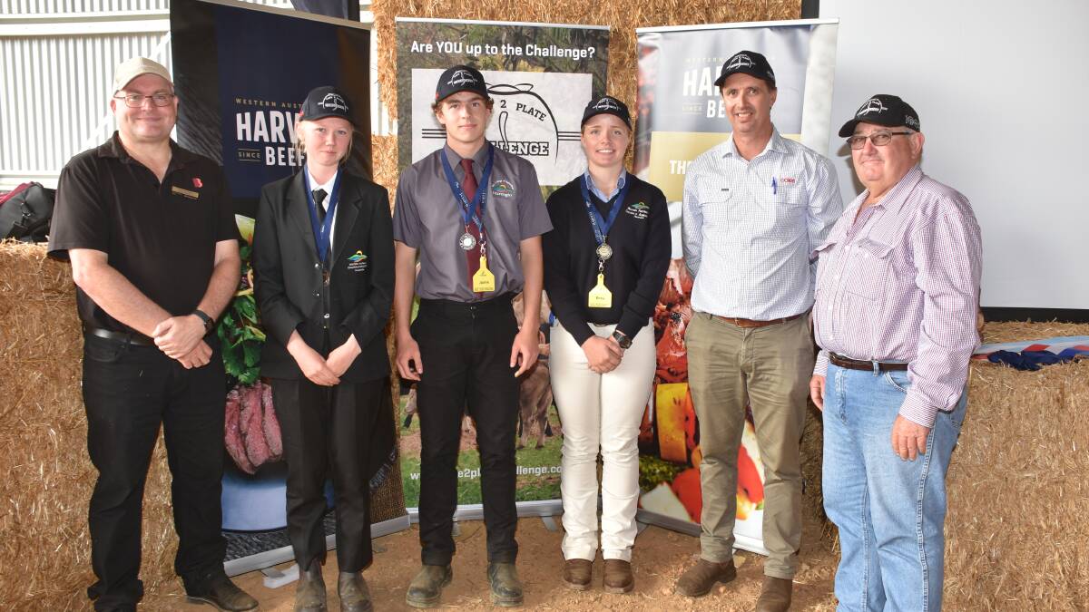 Bendigo Bank Albany branch manager Gavin Boardley (left) along with Coles WA livestock manager Campbell Nettleton and Gate 2 Plate Challenge president Wayne Mitchell congratulated the placegetters in the general quiz which were WA College of Agriculture students, third Kiara Della Bosca (second left), Cunderdin, second Jamie Meehan, Narrogin and Bree Skinner, Denmark.