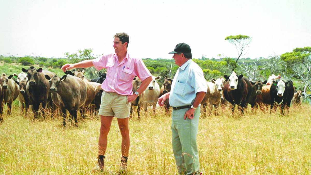  Alec Williams (left) and Elders Bunbury branch manager at the time, Doug Slater, looking at some of the females in preparation for the Young River Station herd dispersal west of Esperance in 2001 during Mr Williams five-year tenure based at Elders Esperance.