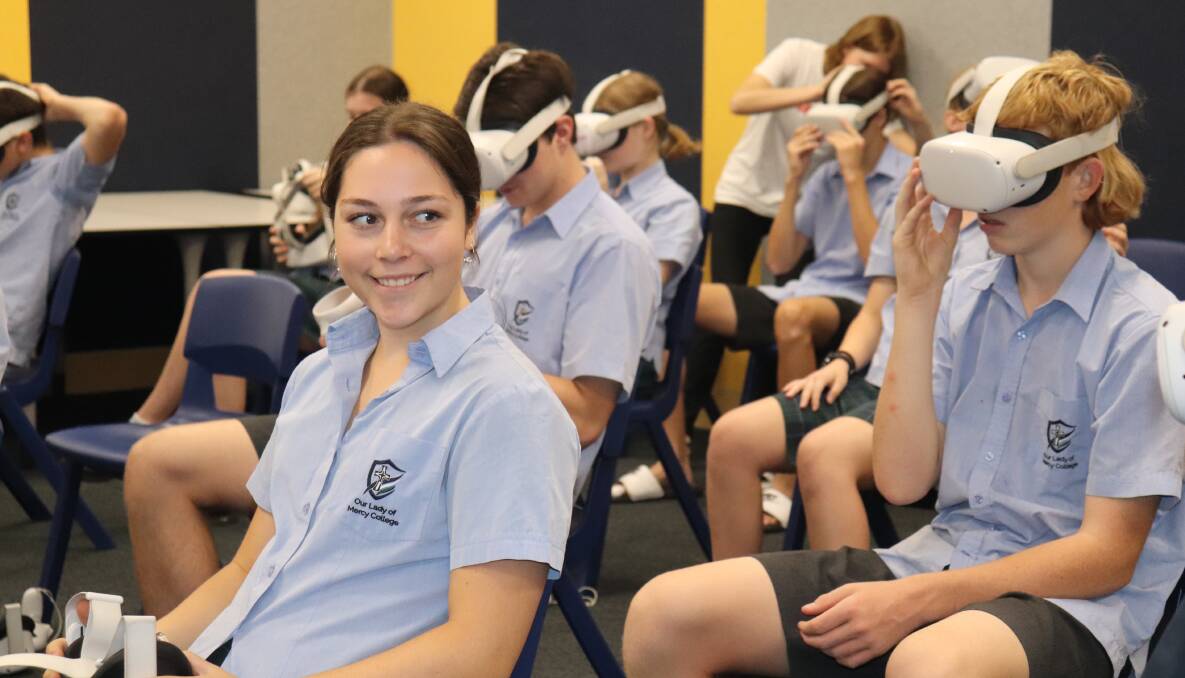 The Our Lady of Mercy, Australind, students, including year 11 student Cahlia White (left) had a ball during their Mindflight7 VR experience. 